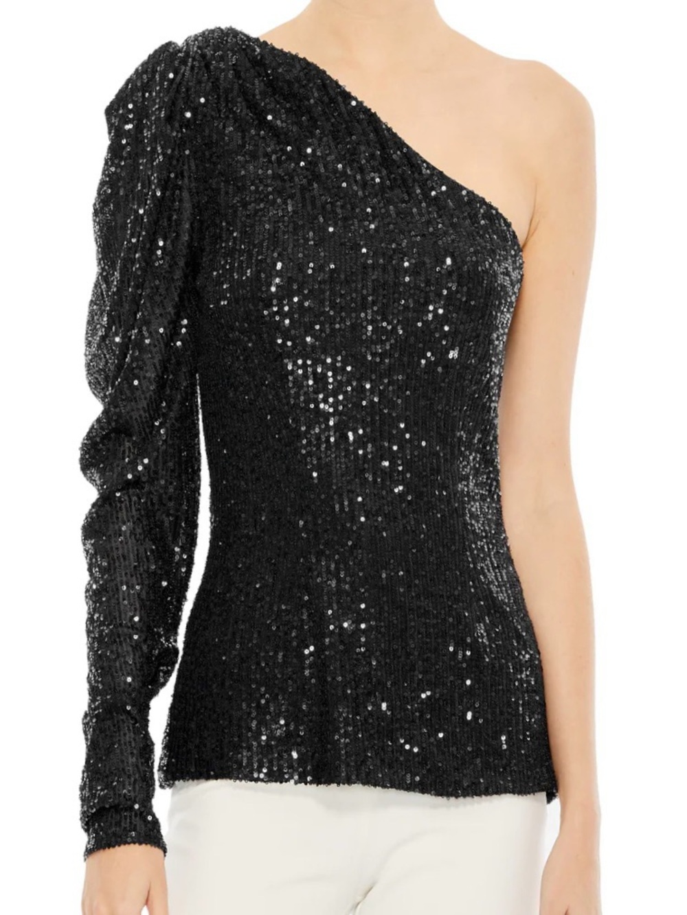 Mac Duggal Black Sequin One Sleeve Cocktail Top Formal NWT XL